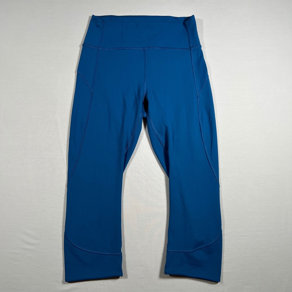 Lululemon High Rise Cropped Leggings Teal Blue Yoga Training Size 6 LW6AUDS